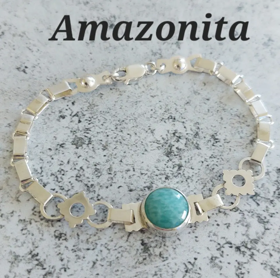 Pulsera Mapuche con Piedra Amazonita  2