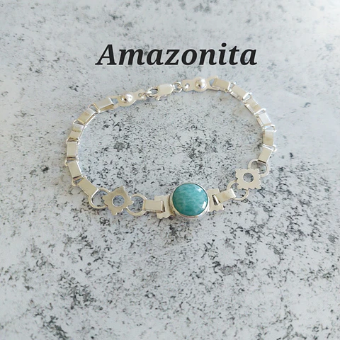 Pulsera Mapuche con Piedra Amazonita 