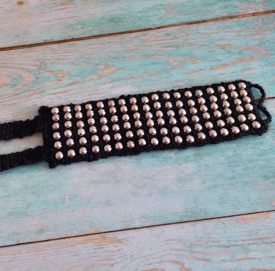 Pulsera Mapuche lana y Plata Yef Yef 2