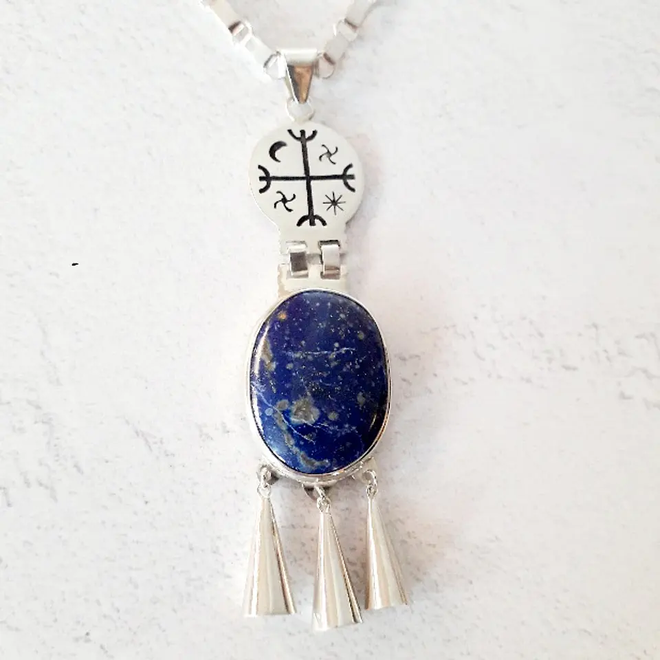 Collar Mapuche Kultrún y Lapislázuli 2