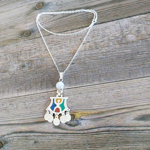 Collar Mapuche con Piedra Luna y Pillán