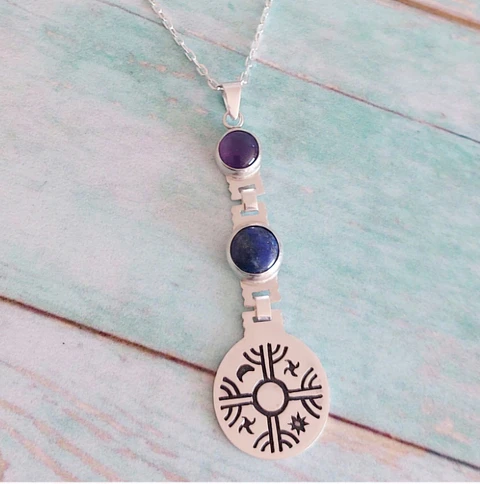 Collar Mapuche Kultrún con Amatista y Lapislázuli