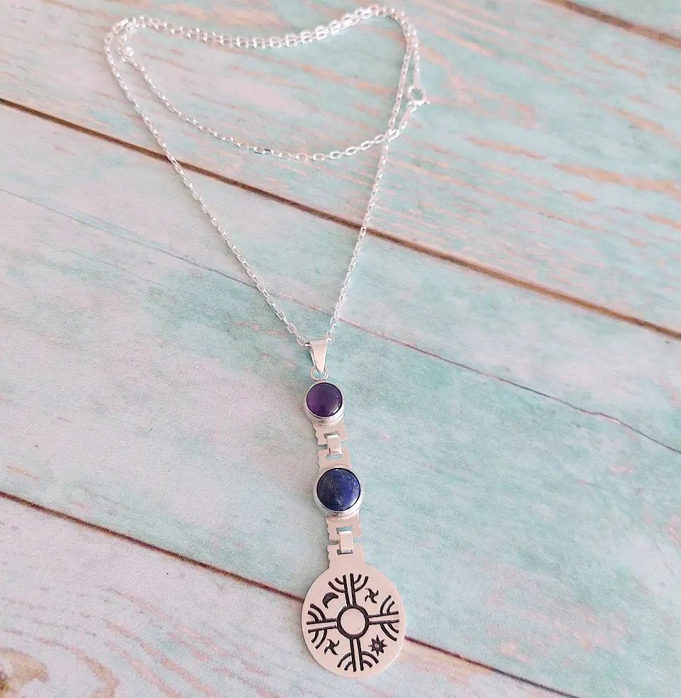 Collar Mapuche Kultrún con Amatista y Lapislázuli 2