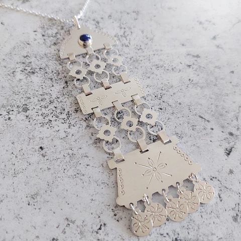 Collar Mapuche Sikill con cadena Kilkay y Lapislázuli