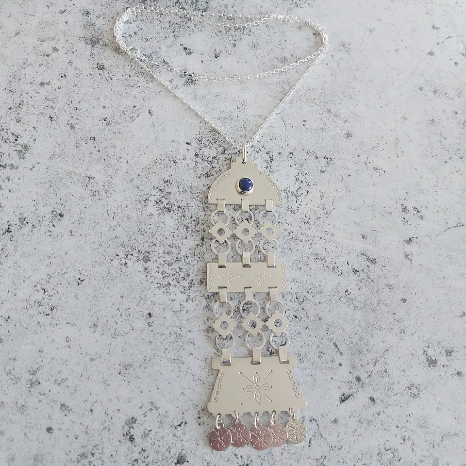 Collar Mapuche Sikill con cadena Kilkay y Lapislázuli 2