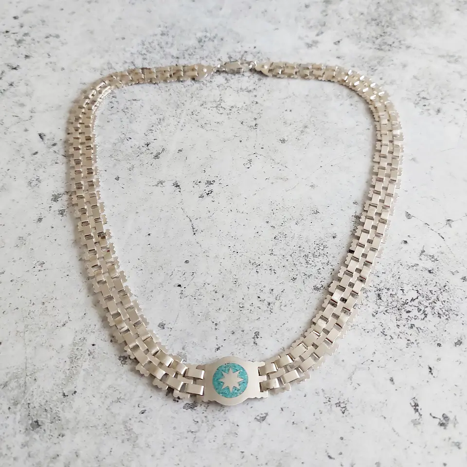 Collar de Cadena Mapuche Lucero de la mañana con Turquesa 1