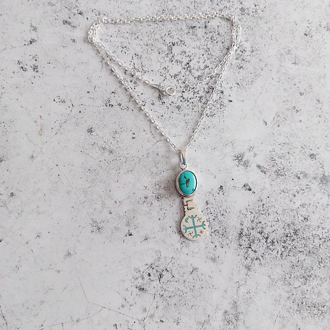 Collar Mapuche Kultrún con Turquesa