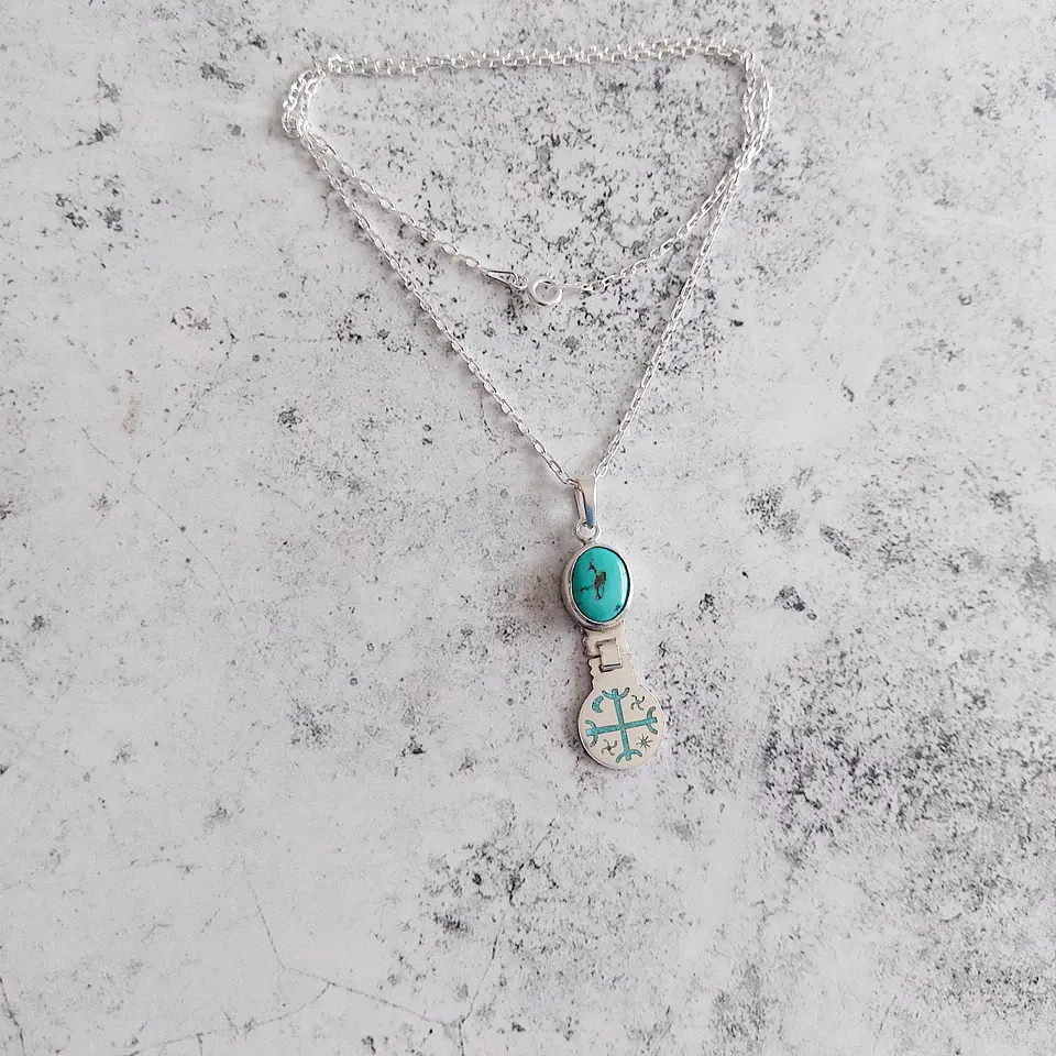 Collar Mapuche Kultrún con Turquesa 1