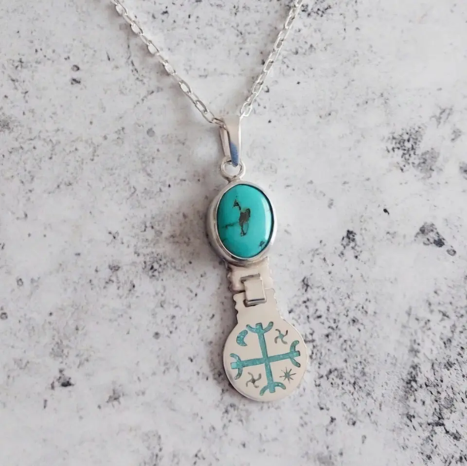 Collar Mapuche Kultrún con Turquesa 2