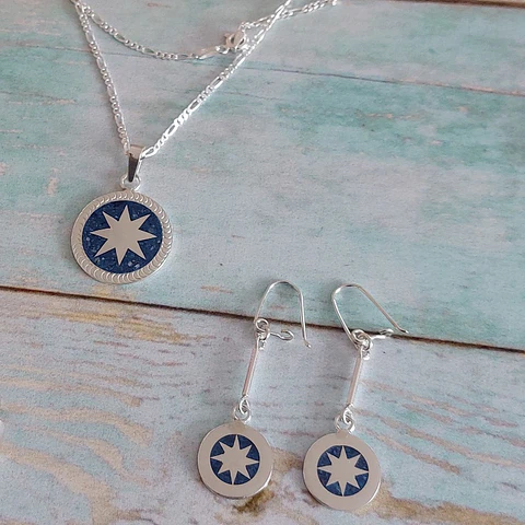 Conjunto Collar y Aros Lucero de la mañana en plata 950 y Lapislázuli
