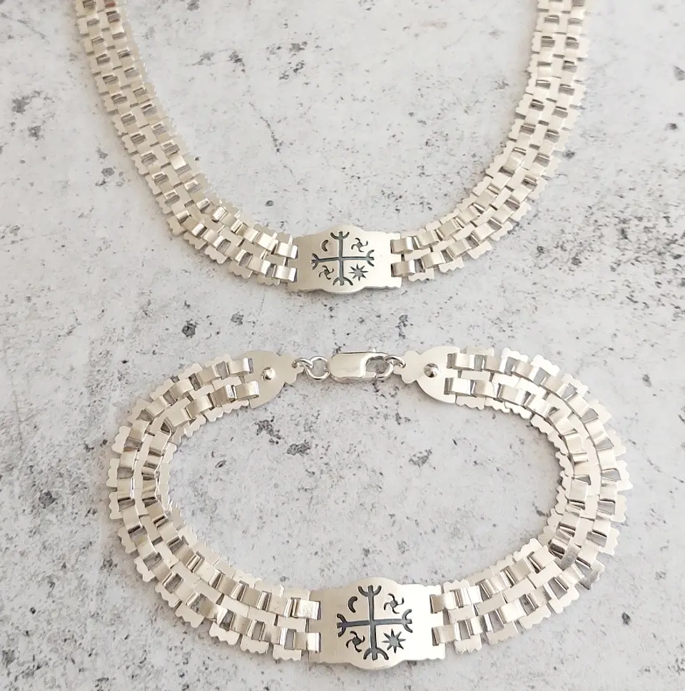 Conjunto Cadena Mapuche y Pulsera con Kultrún 2
