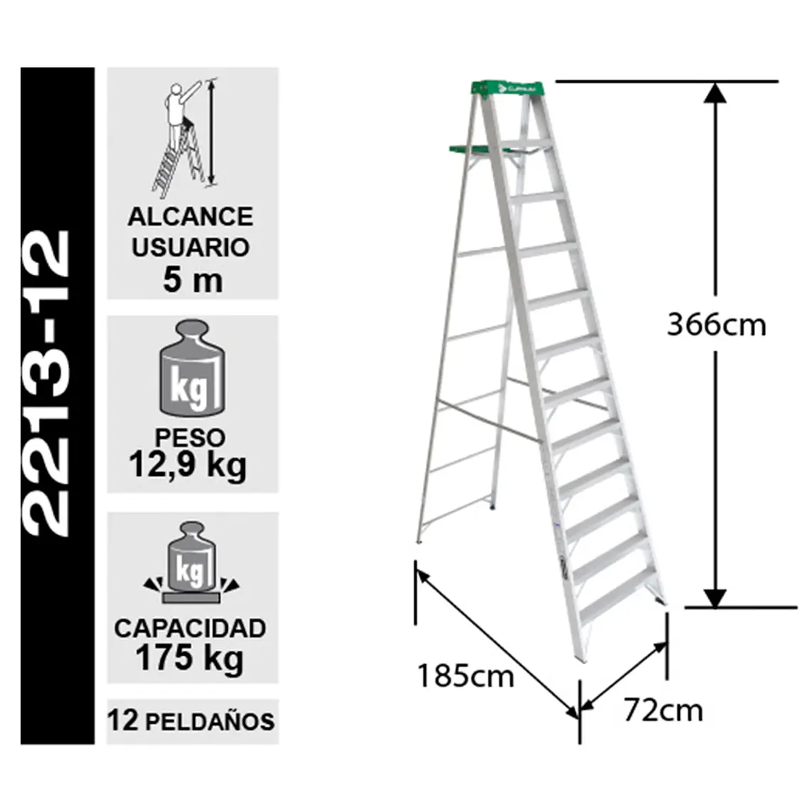 Esc. Aluminio Tijera 3.66m 2