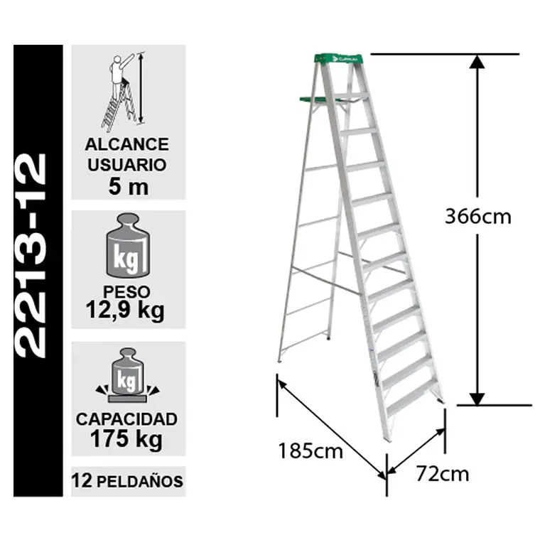Esc. Aluminio Tijera 3.66m 2