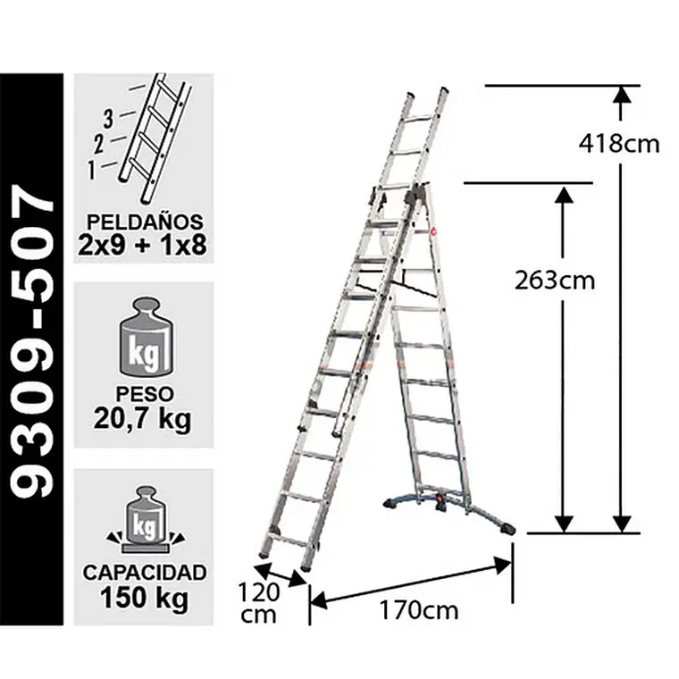 Esc.aluminio Tijera Tel.3x9 Profilot 5