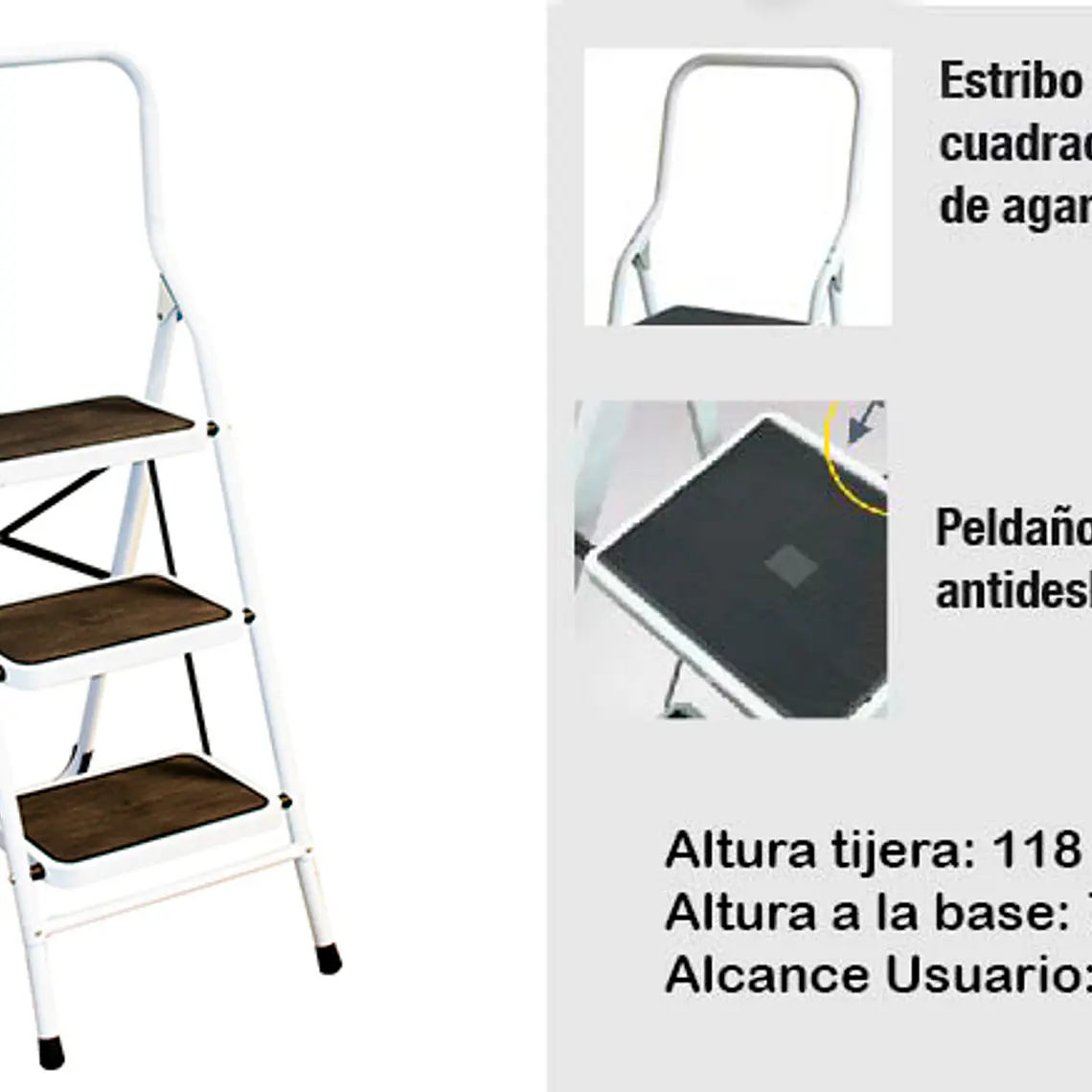 Piso Escalera Plegable 3p Con Asa 3