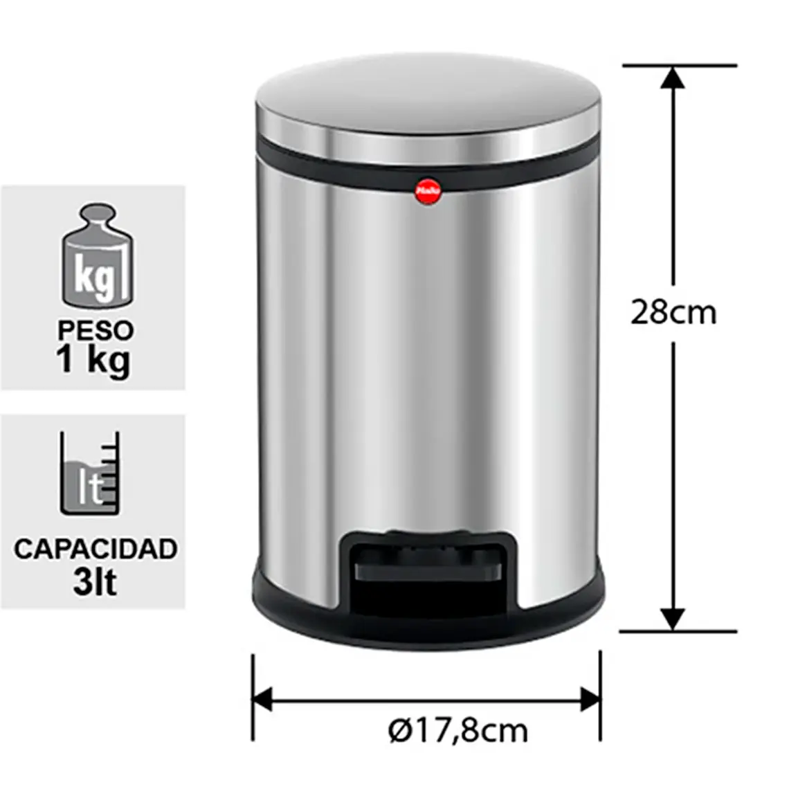 Basurero Hailo Pure S 3l Acero Inox 6
