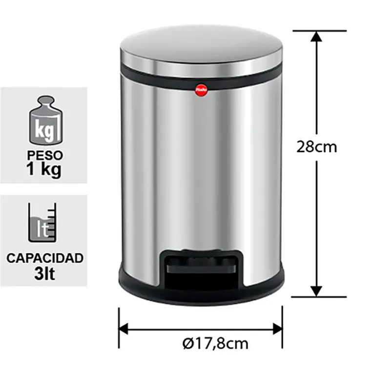Basurero Hailo Pure S 3l Acero Inox 6