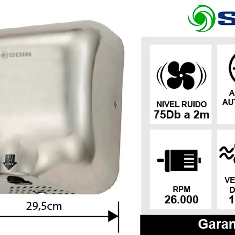 Secador De Manos Acero Inox 1800w 3