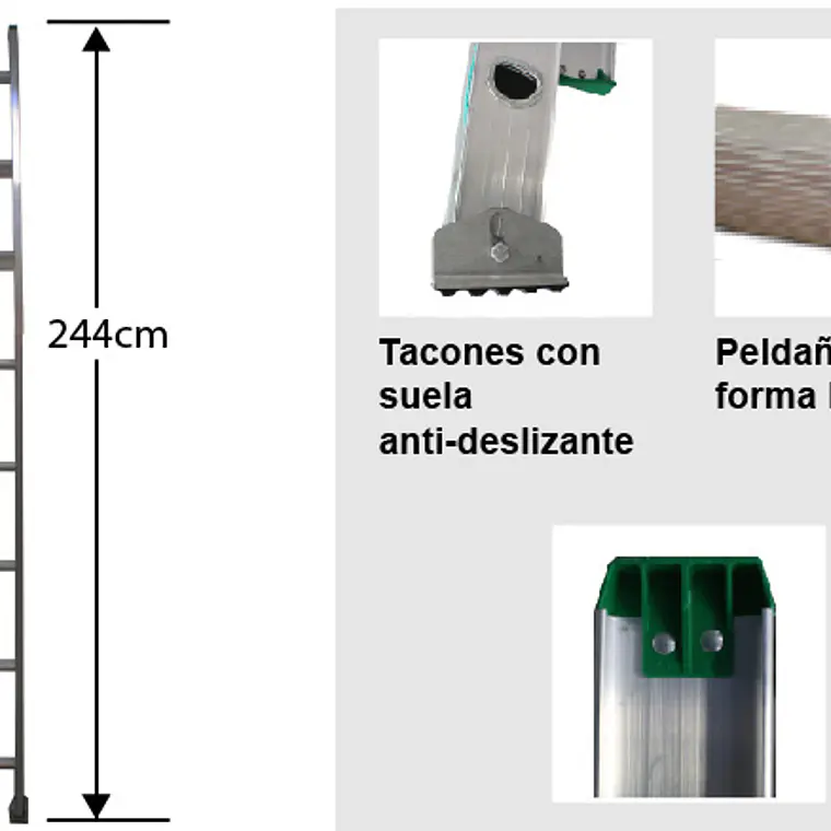 Esc. Aluminio Recta Simple 2.44m 3