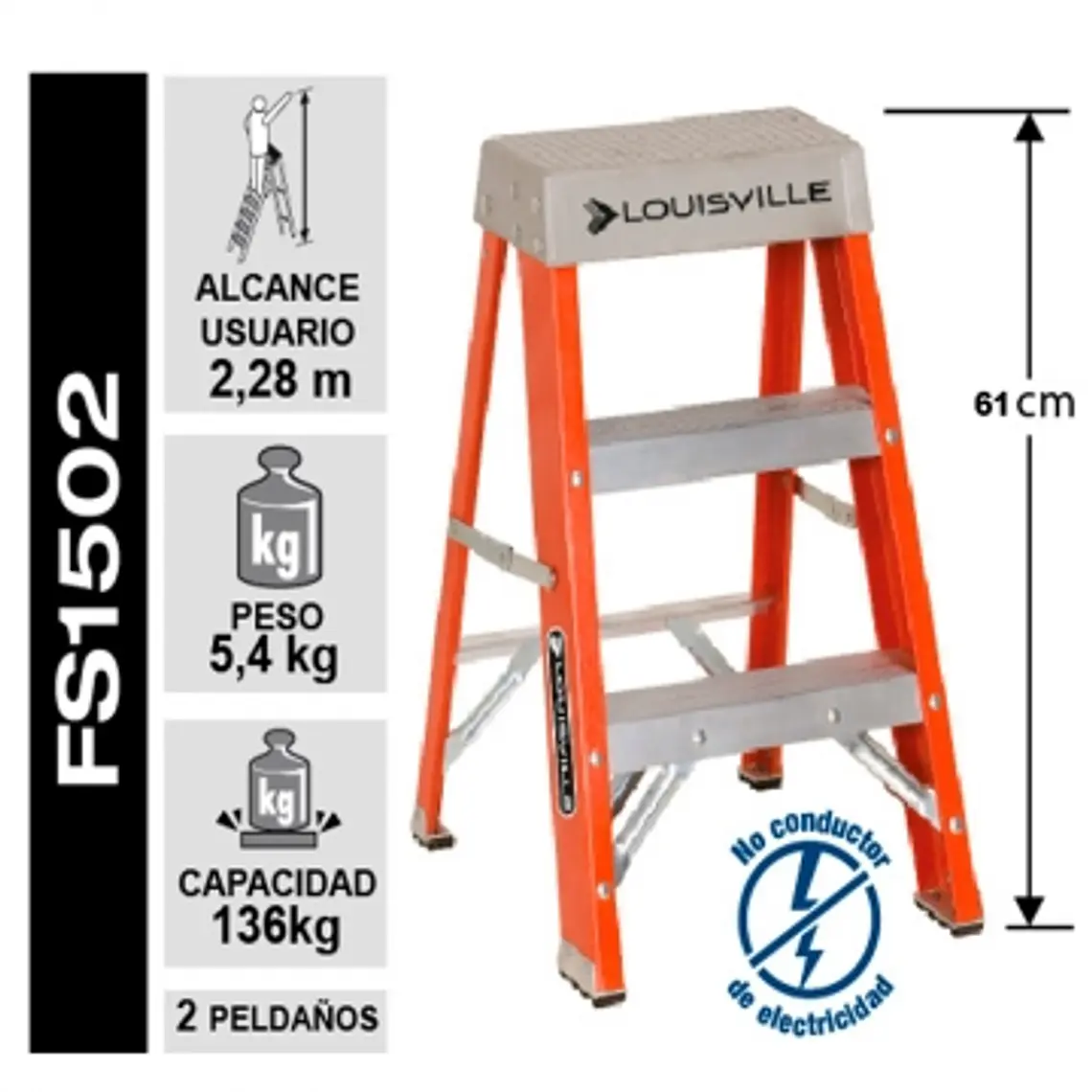 Escalera Fibra De Vidrio 2 PeldaÑos Louisvill 5