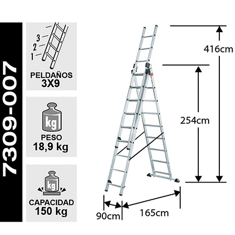 Esc. Aluminio Tijera Tel.3 X 2.54m