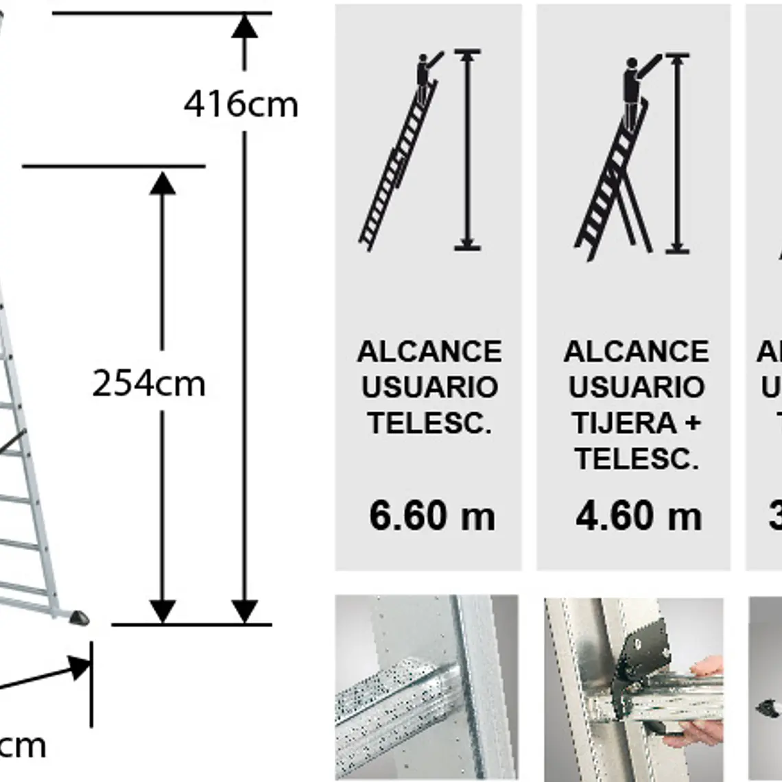 Esc. Aluminio Tijera Tel.3 X 2.54m 6