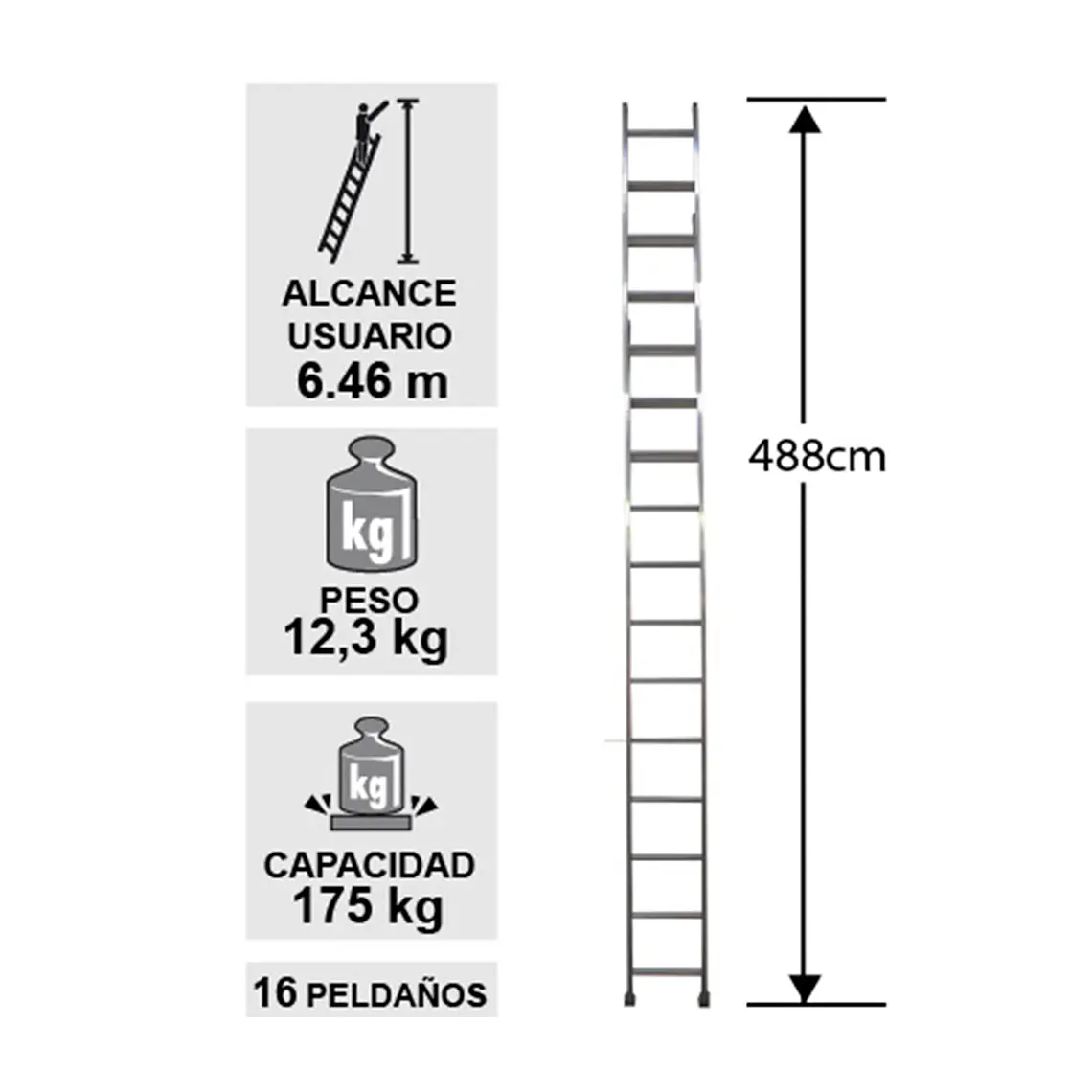 Esc. Aluminio Recta Simple 4.88m 7