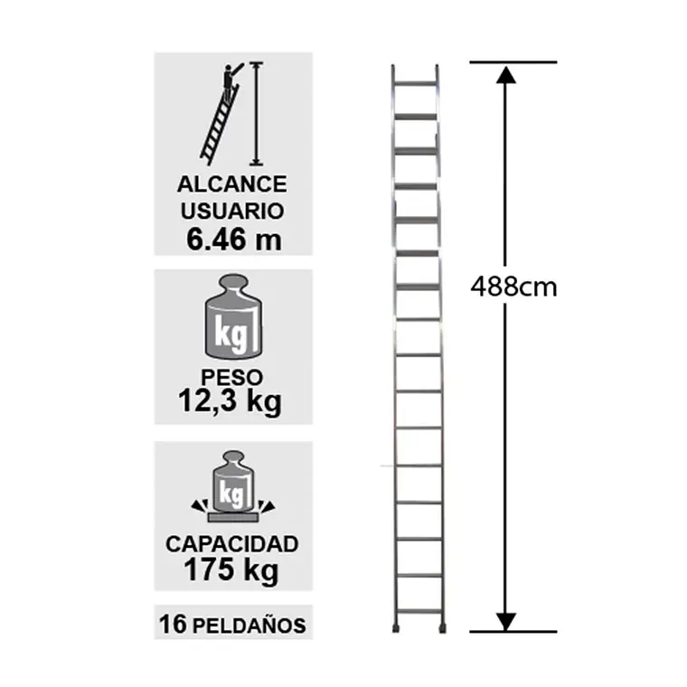 Esc. Aluminio Recta Simple 4.88m 7