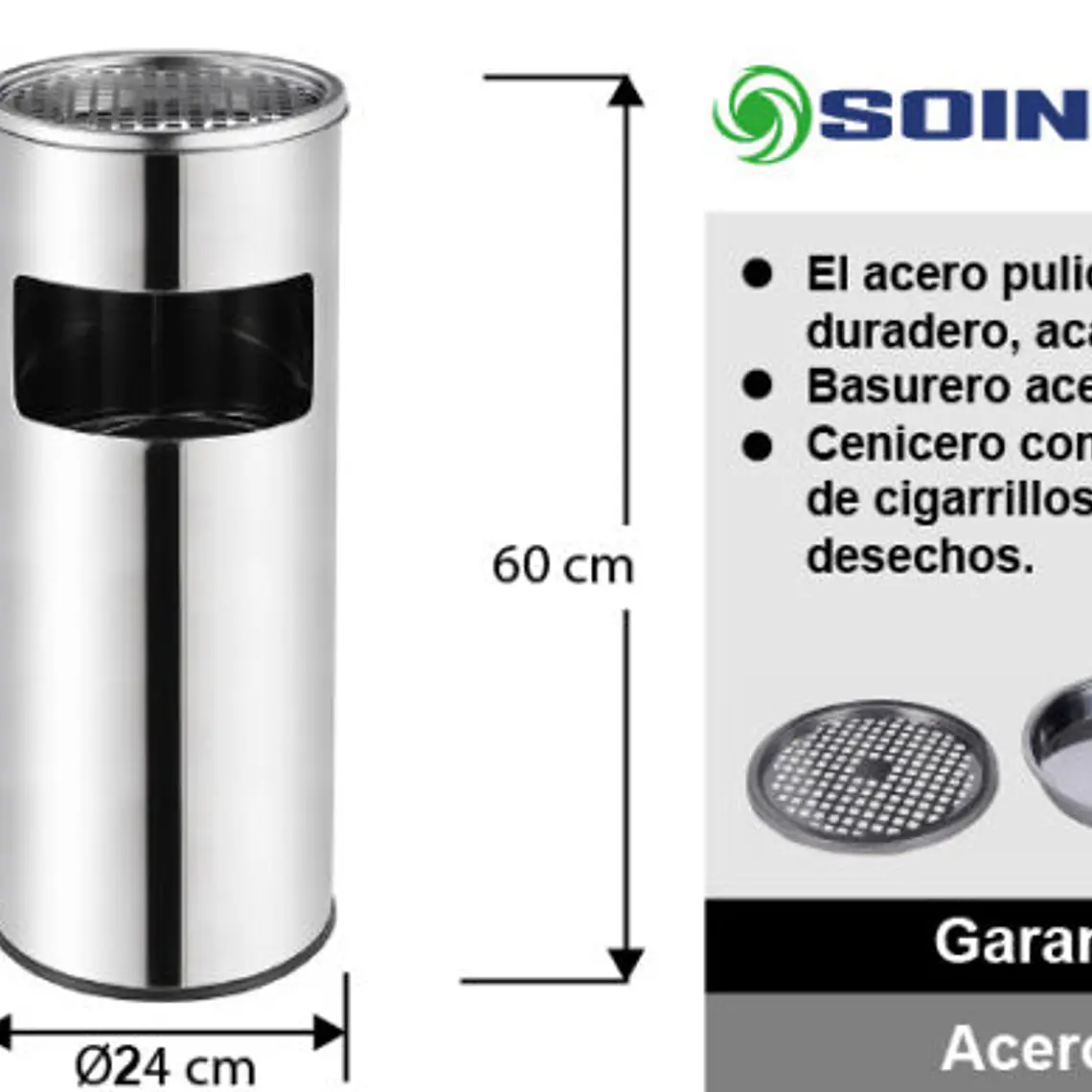 Basurero Cenicero Acero Inox Soin 18l 5