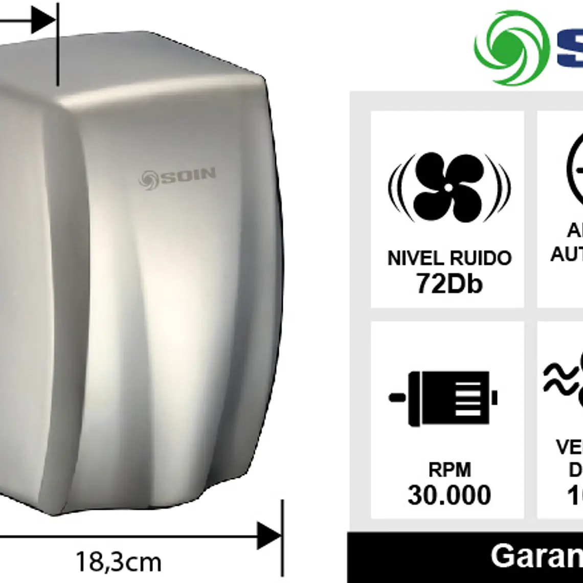 Secador De Manos Acero Inox 1000w 3