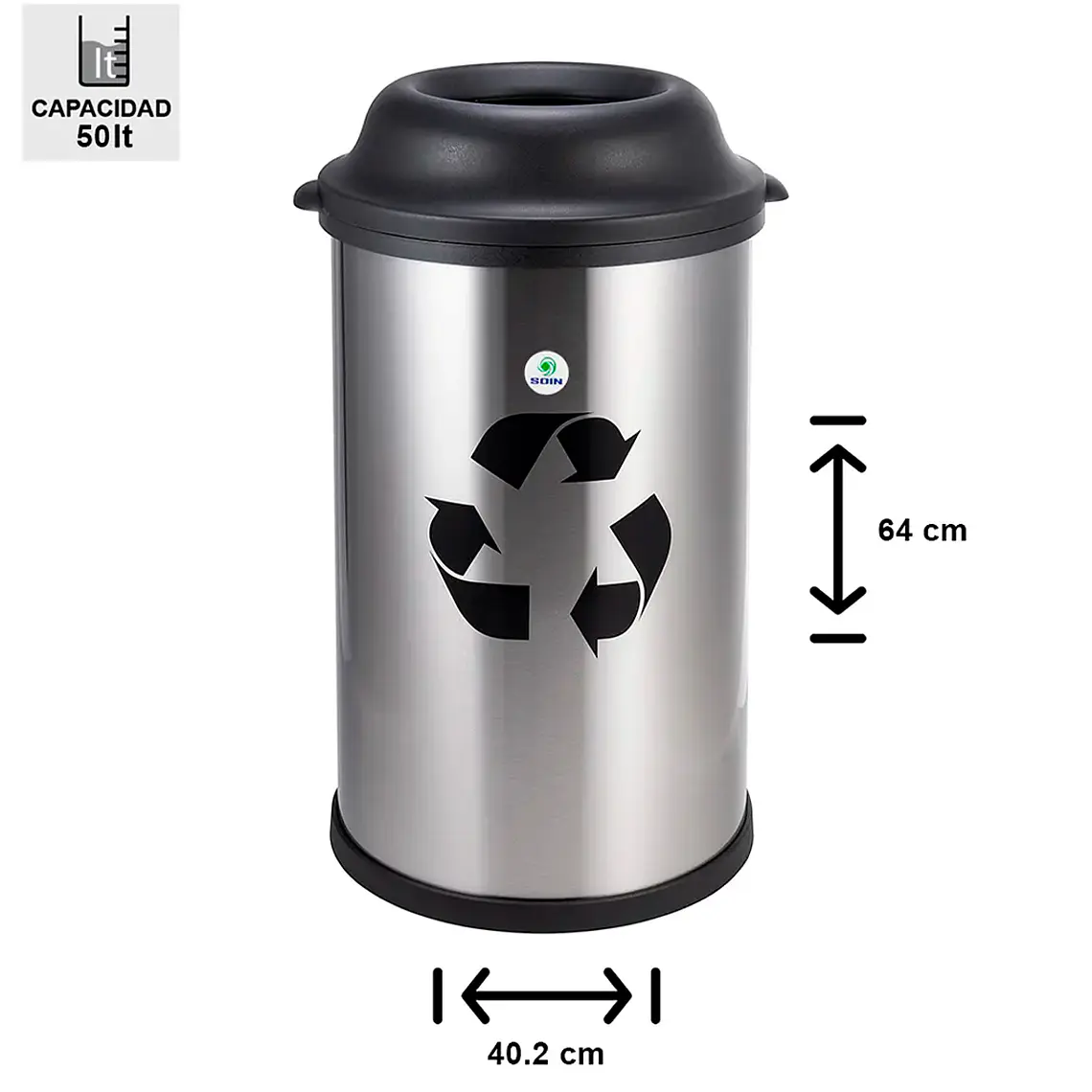Basurero Acero Inox Soin 50l Abierto 2