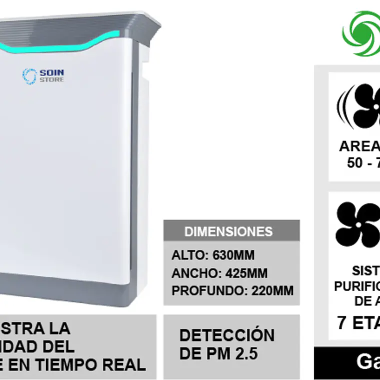 Purificador De Aire 70m2 + Filtro Repuesto 5