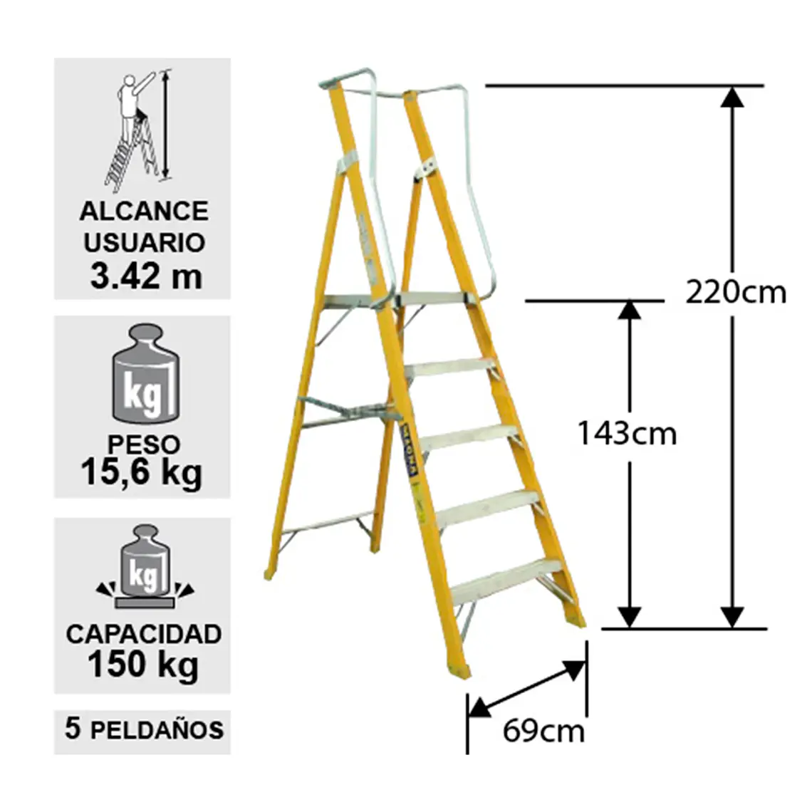 Esc. Fibra V. Plat. Con Baranda 5 Peld 3