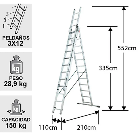 Esc. Aluminio Tijera Tel.3 X 3.35m