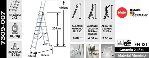 Esc. Aluminio Tijera Tel.3 X 2.54m