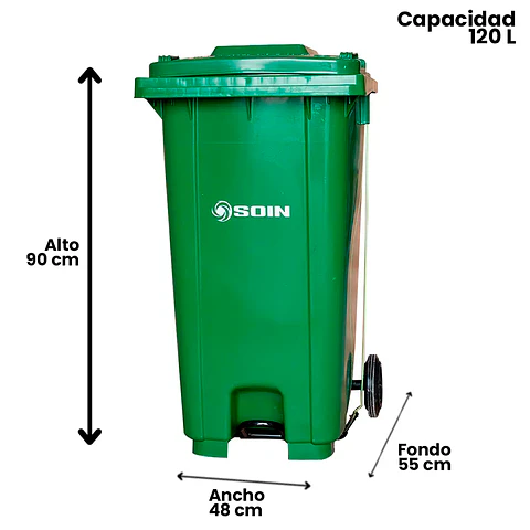 Basurero C/tapa, Rueda Y Pedal 120l