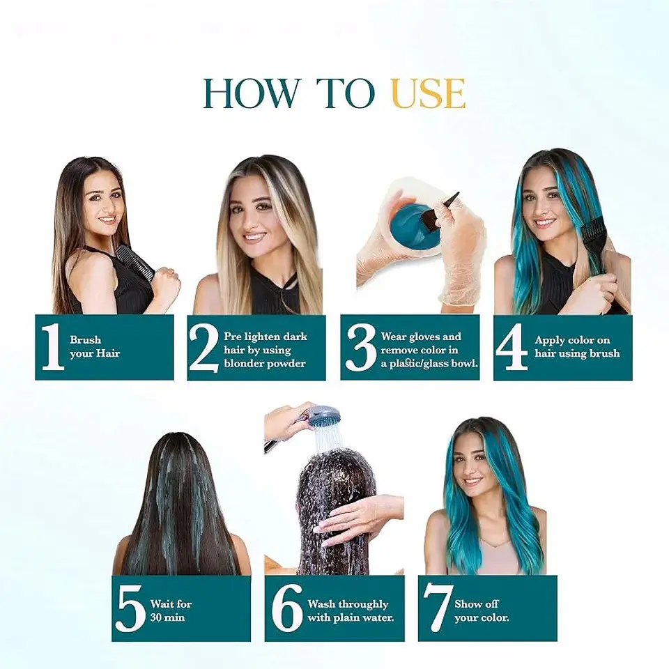 Tintura fantasía Semi Permanent Hair Color peacock blue 120g 6