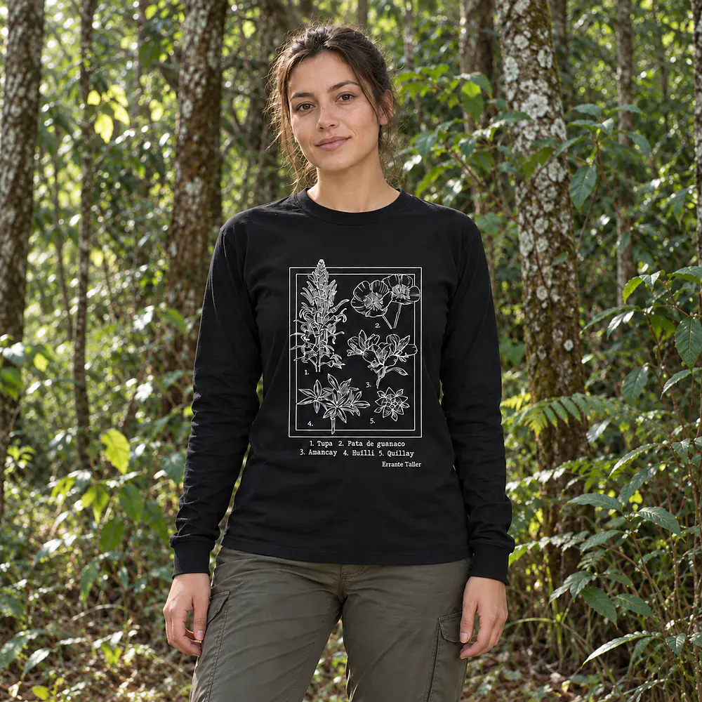 Polera Manga Larga Algodón  - Diseño Flores Nativas