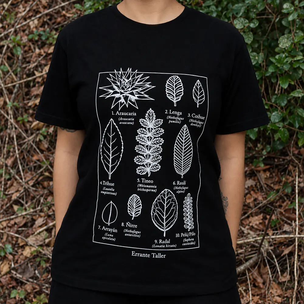 Polera diseño Hojas Nativas  II - Errante Taller