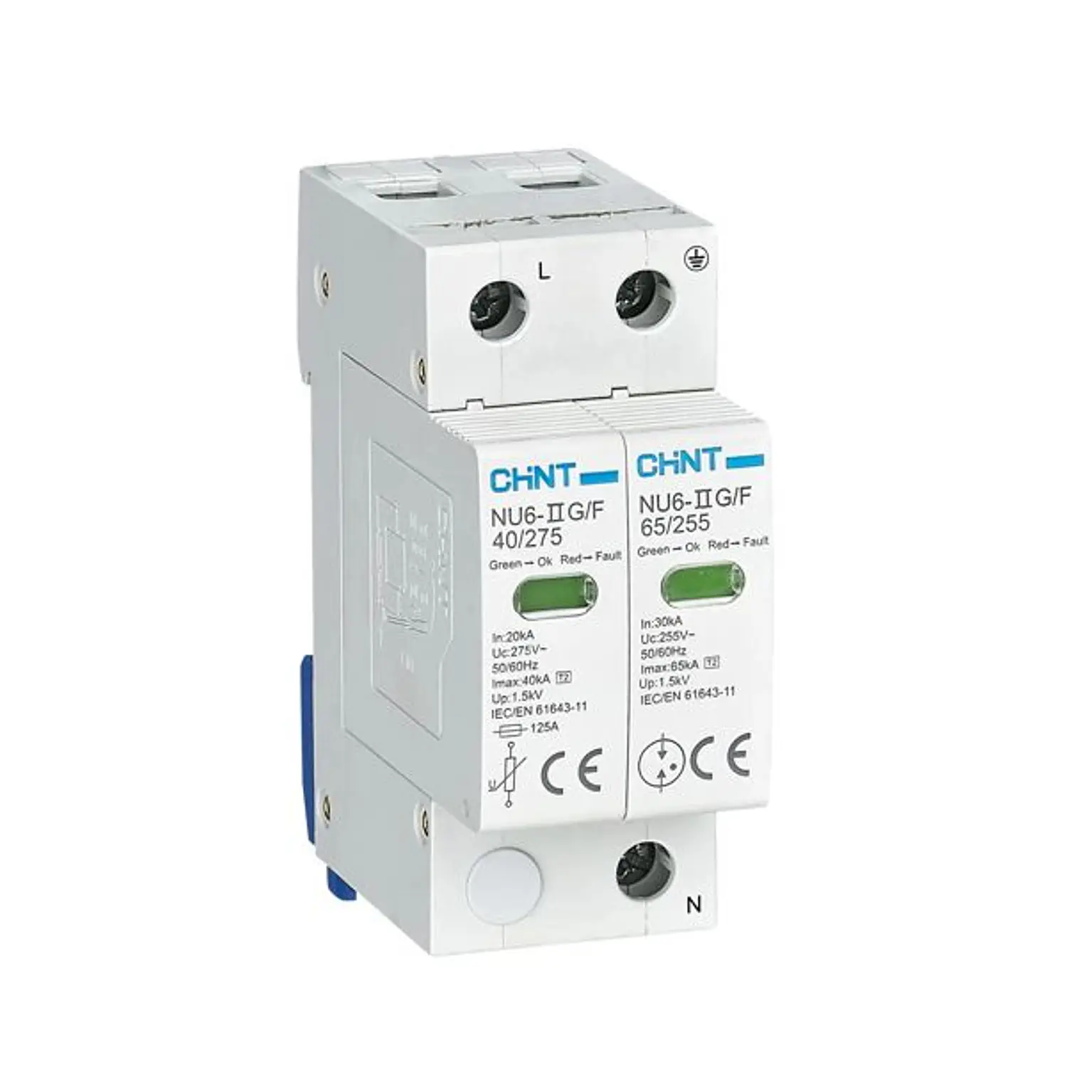 Supresor transiente 1P+N 385Vac Imax 40kA 1.8kV c/indicador