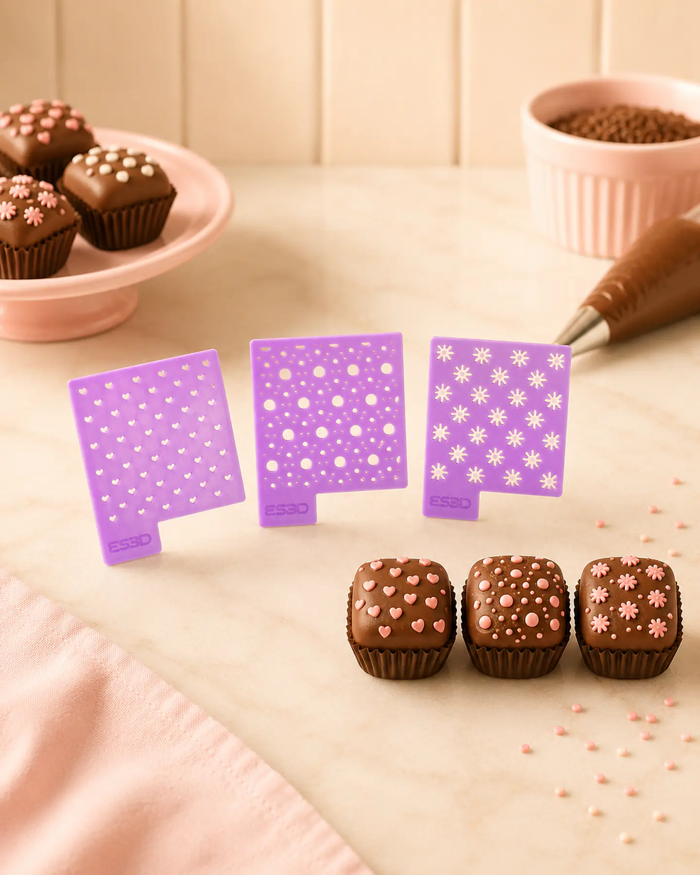 Kit Mini Stencils para Brigadeiros — 3 modelos 1
