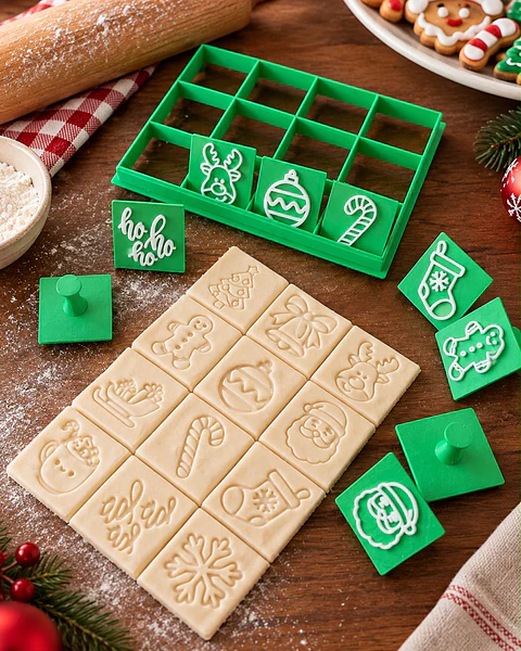 Cortador Biscoitos Natal Quadrado 12 cavidades