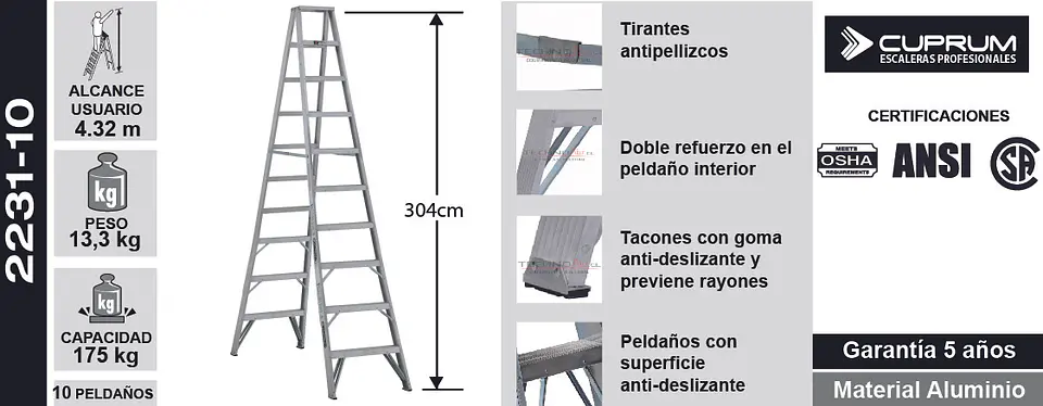 Esc. Aluminio Tijera Doble Acceso 3.05m 3