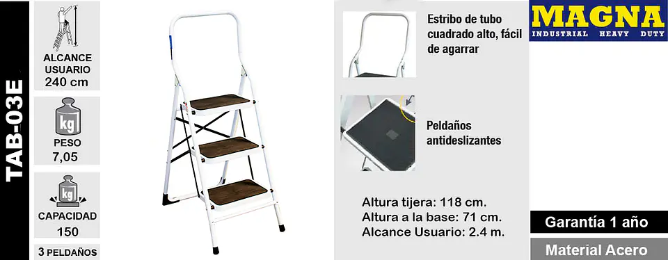 Piso Escalera Plegable 3p Con Asa 3