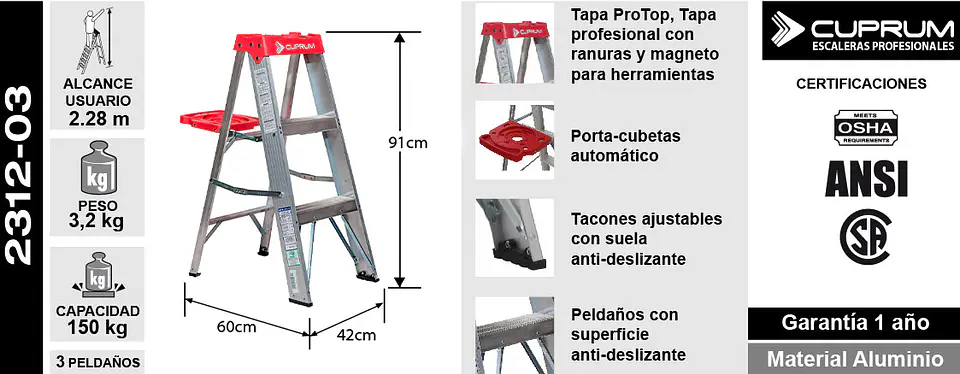 Esc. Aluminio Tijera 0.87m 8