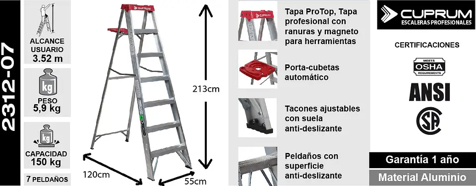 Esc. Aluminio Tijera 2.13m 8