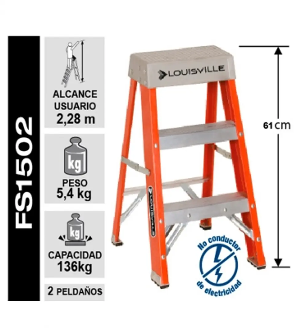 Escalera Fibra De Vidrio 2 PeldaÑos Louisvill 5