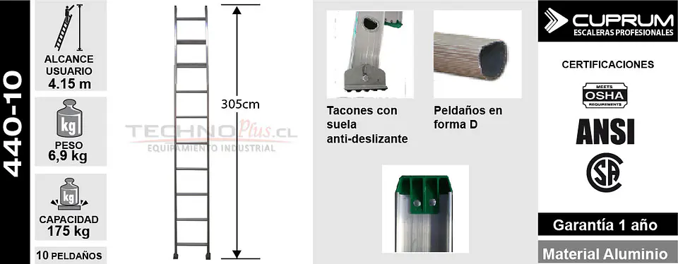 Esc. Aluminio Recta Simple 3.05m 7