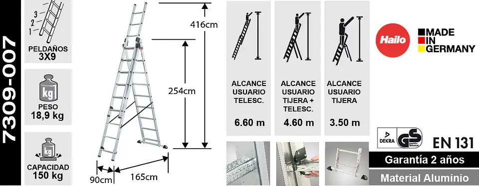 Esc. Aluminio Tijera Tel.3 X 2.54m 6