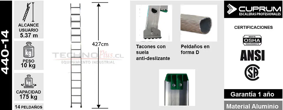 Esc. Aluminio Recta Simple 4.27m 5